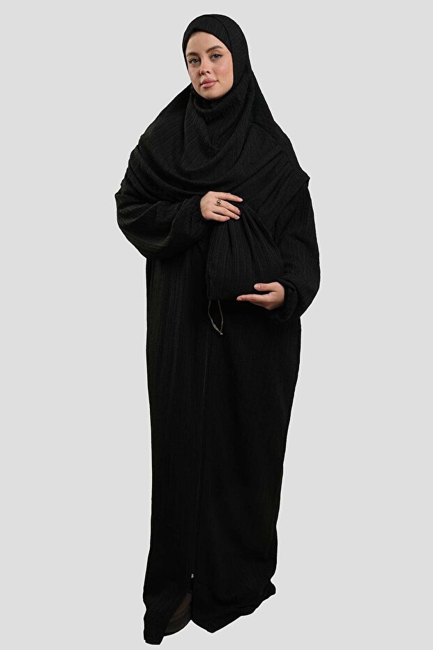 فستان صلاة أسود من قطعتين بسحّاب، منسوج بنقشة ذاتية 2516_01