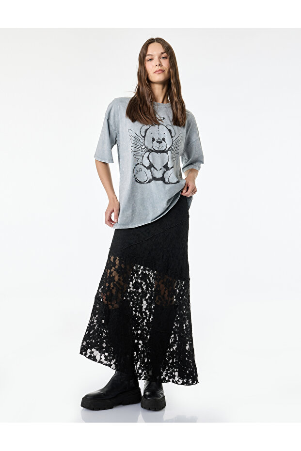 Cotton Comfortable Fit Short Sleeve Crew Neck Washable Teddy Bear Printed T-Shirt