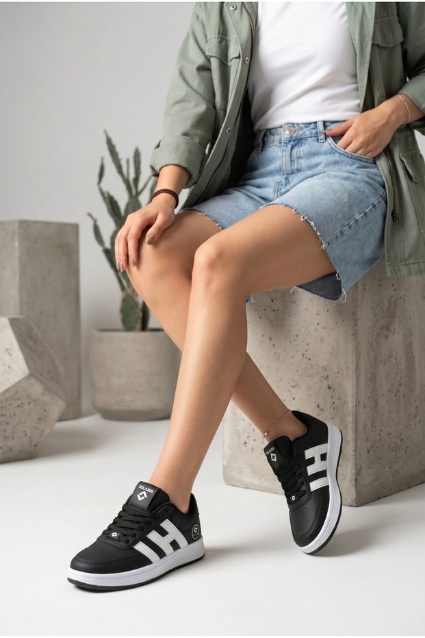 Women's Black and White Sneaker Daily Walking Sports Shoes 037