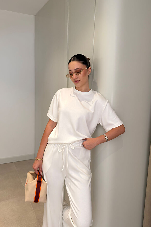 Short Sleeve Imported Fabric Basic Set - White - 2