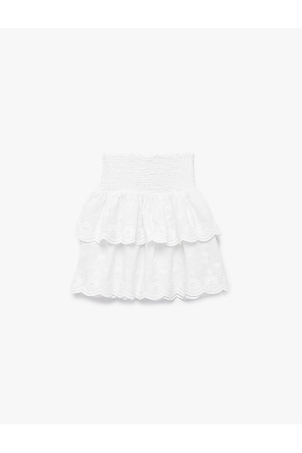 Cotton High Waist Embroidered Skirt with Fold Detail