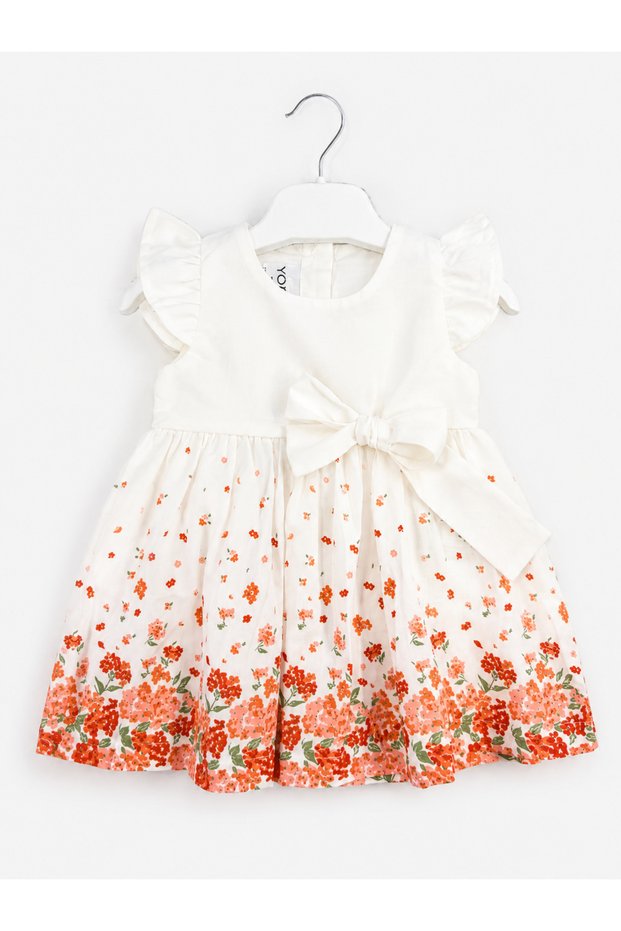 Baby Girl Flounce Sleeve Bow Detailed Dress 0-12 Months