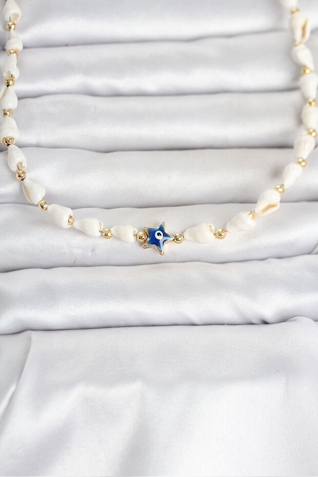 Natural Sea Shell Stringed Evil Eye Star Model Necklace -