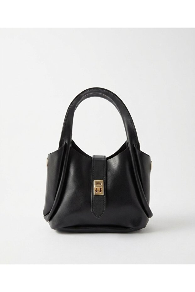 Women's Minimalist Hand and Shoulder Bag with Lock Detail, Mini Tote Bag