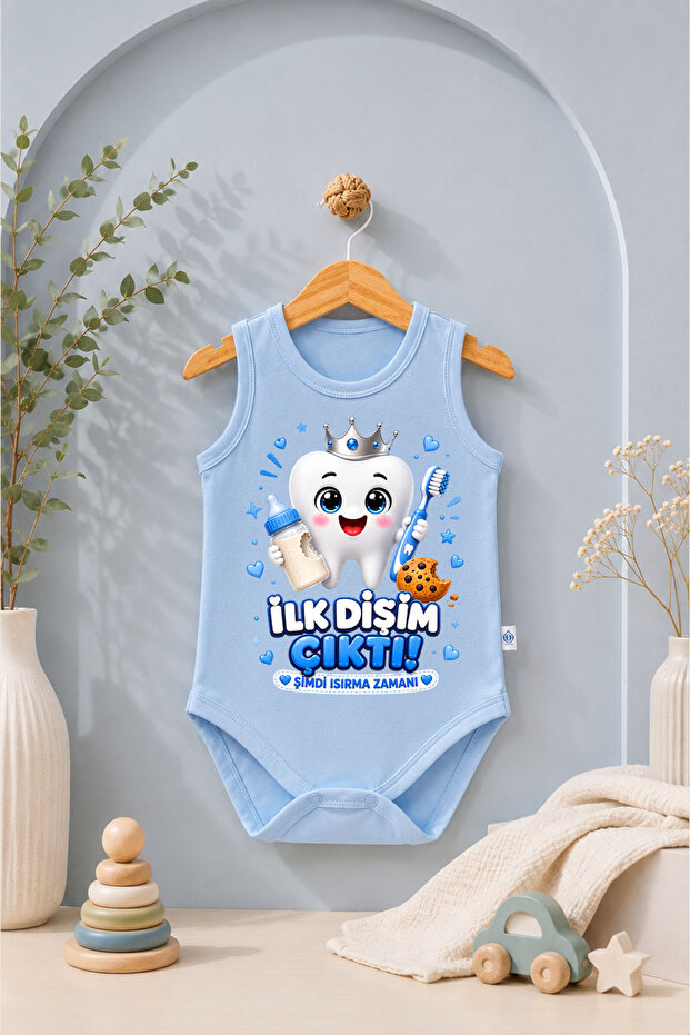 Baby Bodysuit with First Tooth Print on It, 100% Cotton Undershirt Sleeveless Bodysuit (Newborn & Infant)