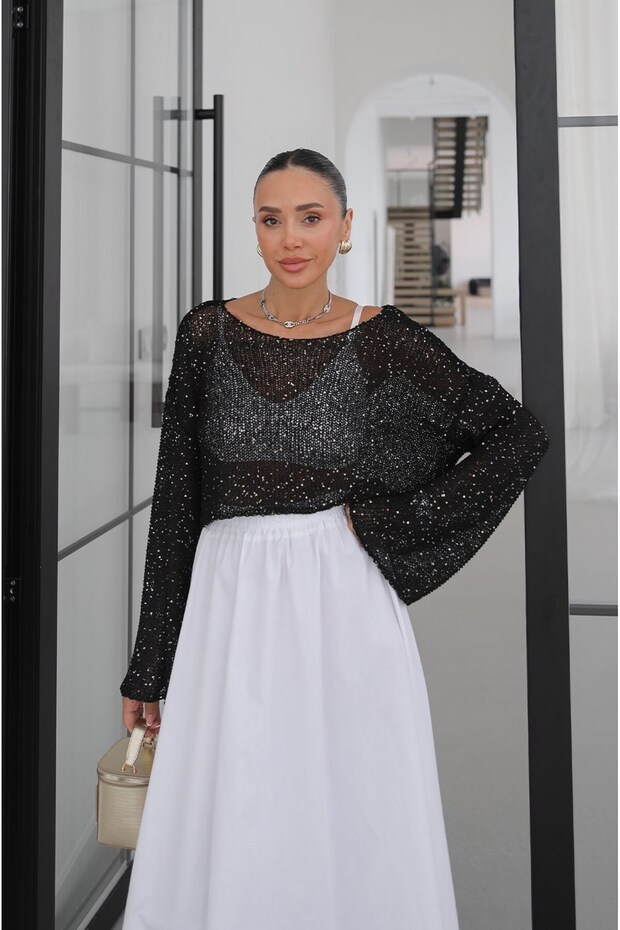 Black Sequined Mercerized Blouse