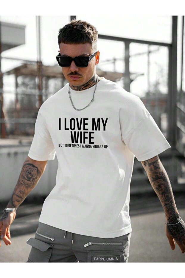 Men's I Love My Wife Printed Oversize T-Shirt Casual Boyfirend