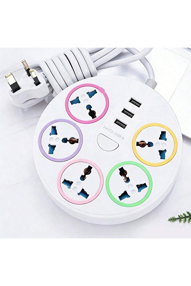 شريط طاقة متعدد المنافذ مع حماية من التيار المفاجئ وقاطع دائرة كهربائية و3 منافذ USB