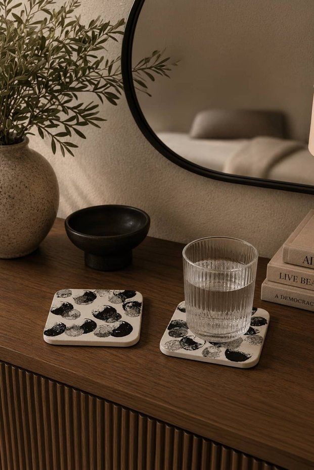 Topics | Decorative Coaster Set of 2, Hand Painted - Mono Traces Series