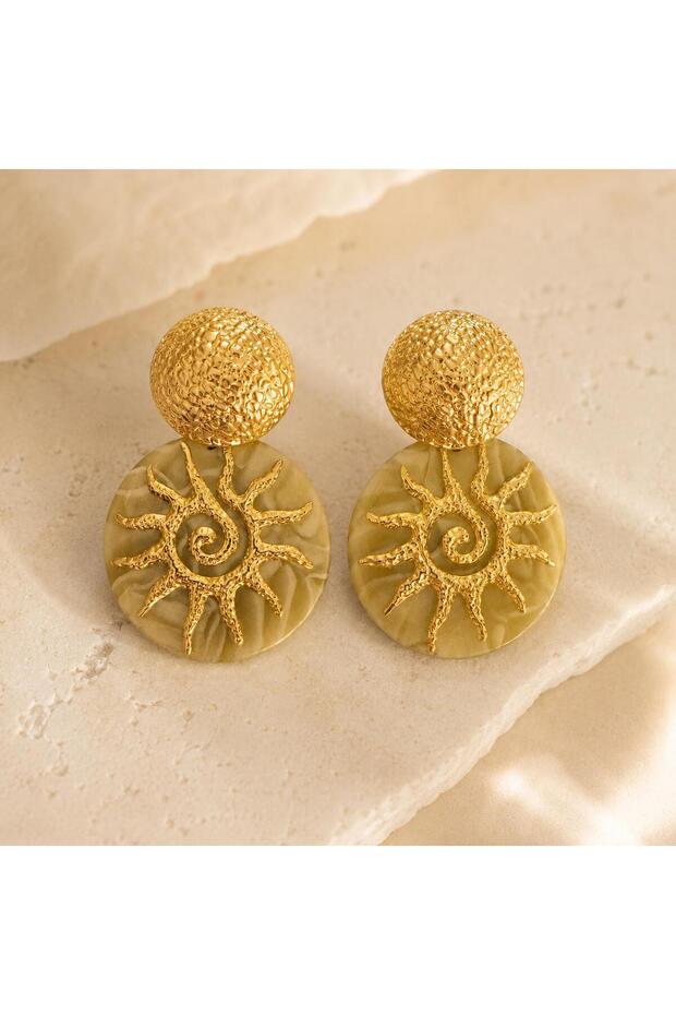 Gold Sun Figured Acetate Detailed Earrings