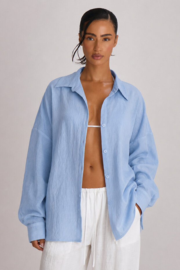 Women's Oversize Linen Shirt – Lightweight Textured Summer Comfortable Fit for Beach & Casual Chic