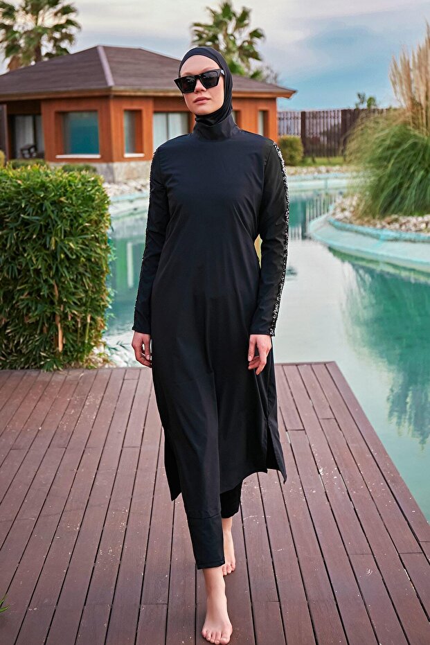 Parachute Black Full Covered Hijab Swimsuit M2417-Tr2