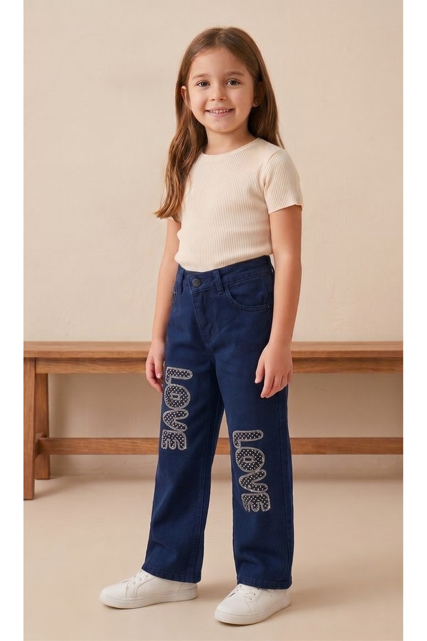 Children's Stone-Embellished Pants Navy Blue