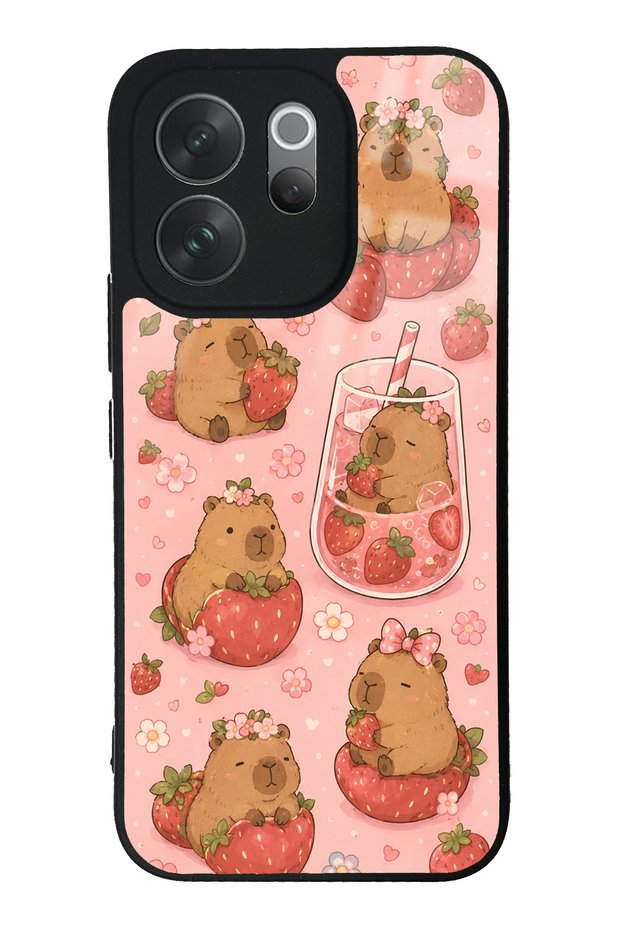 Vivo V70 Strawberry Capybara Design Glossy Phone Case