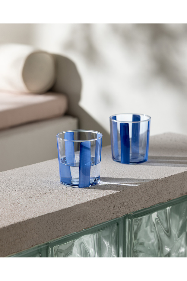 Pierretta-Colour Stripes Set of 4 Water Glasses - Blue - 380 ml