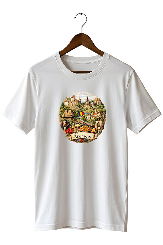 Unisex Romania Themed Printed Crew Neck Casual Cotton T-Shirt