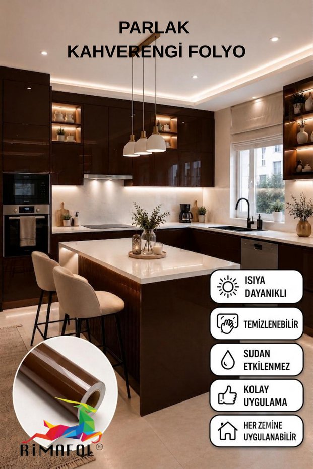 Glossy Brown Adhesive Kitchen -Cabinet and Furniture Covering Foil