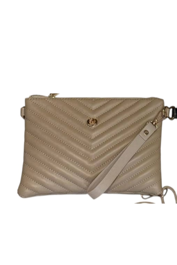 V Embroidered Quilted Patterned Women's Portfolio Hand and Shoulder Bag Clutch (Small Size)
