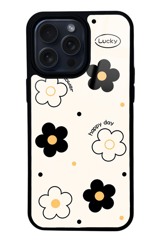 iPhone 14 Pro Max White Glossy Phone Case with Lucky Happy Day Design