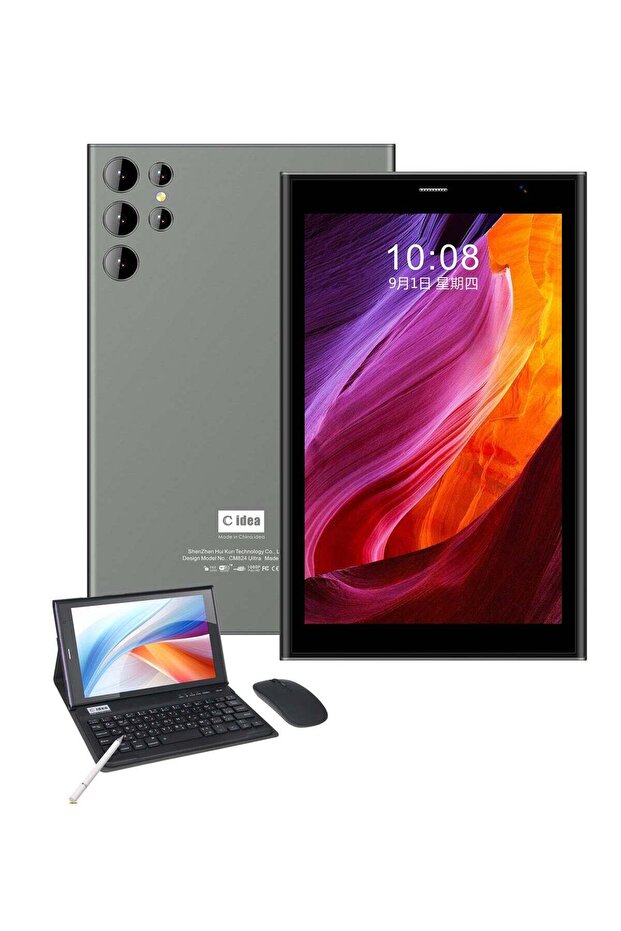 C idea CM824 Ultra - 8" Android 14 Tablet with 8GB RAM 512GB Storage Single SIM 5G Network WiFi Dual Camera Keyboard & Stylus - Ideal for Work & Learning Grey