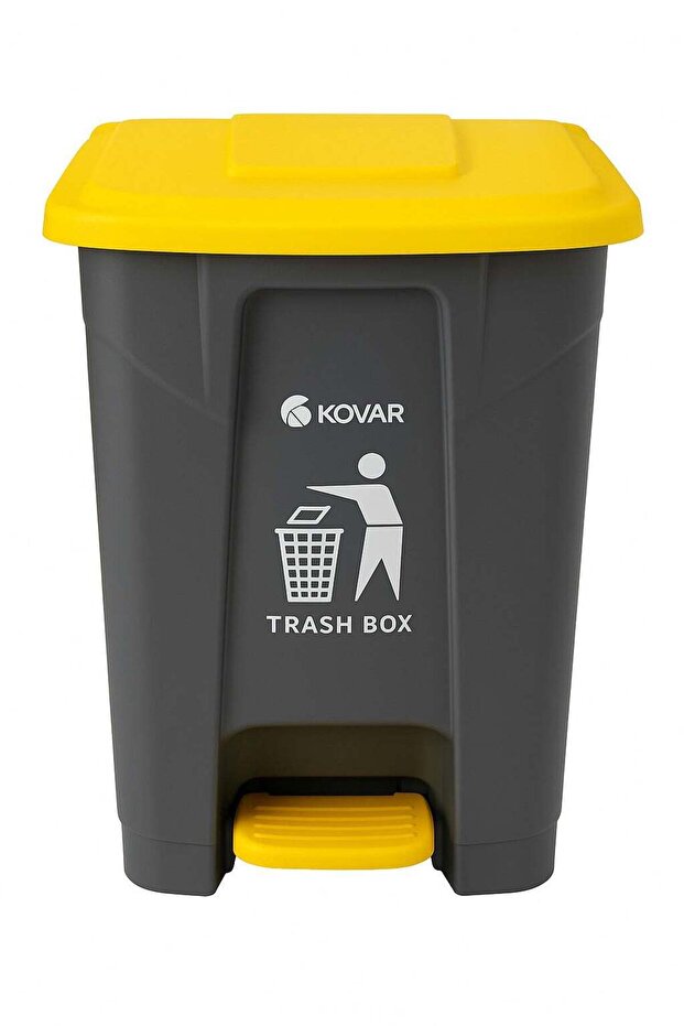 Trash Box Step-On Waste Bin, Grey with Yellow Lid, Foot Pedal Operation (80L)