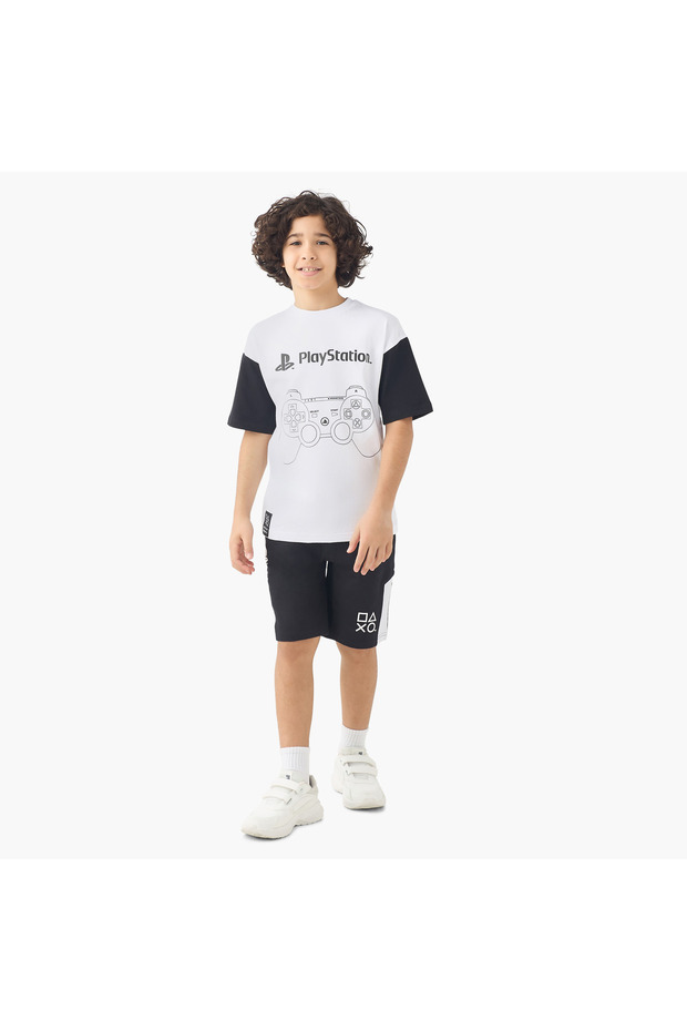 Crew Neck Short Sleeves T-shirt and Shorts Set with Logo Print