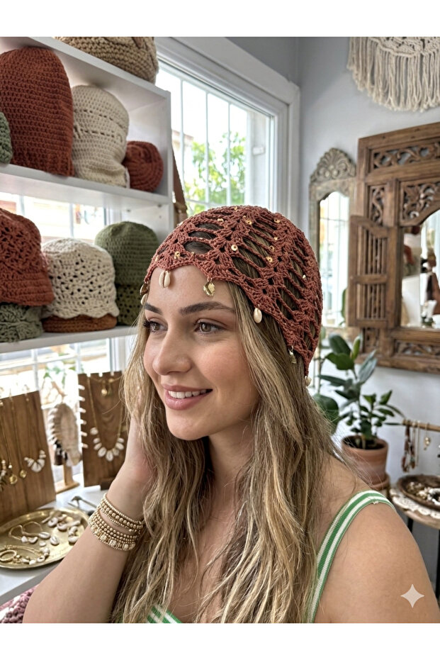 Sequin Detailed Hair Bonnet Beanie Hat