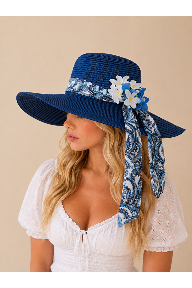 Women's Straw Hat – Summer Seashell Beach Hat, Sunscreen Vacation and Scarf and Rose Detailed Hat Bohemian Accessory