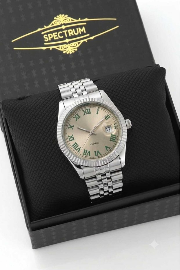 Silver Color Steel Cord Men's Wristwatch with Calendar Father's Day Gift Special Boxed