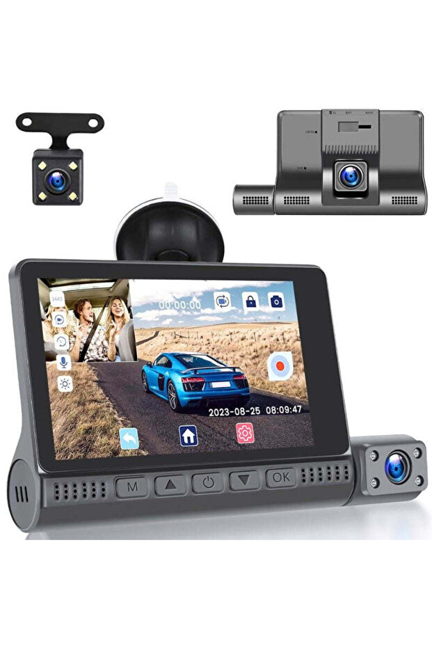 One year DVR Dash Cam 3 lens 1080 P with screen 3.16”