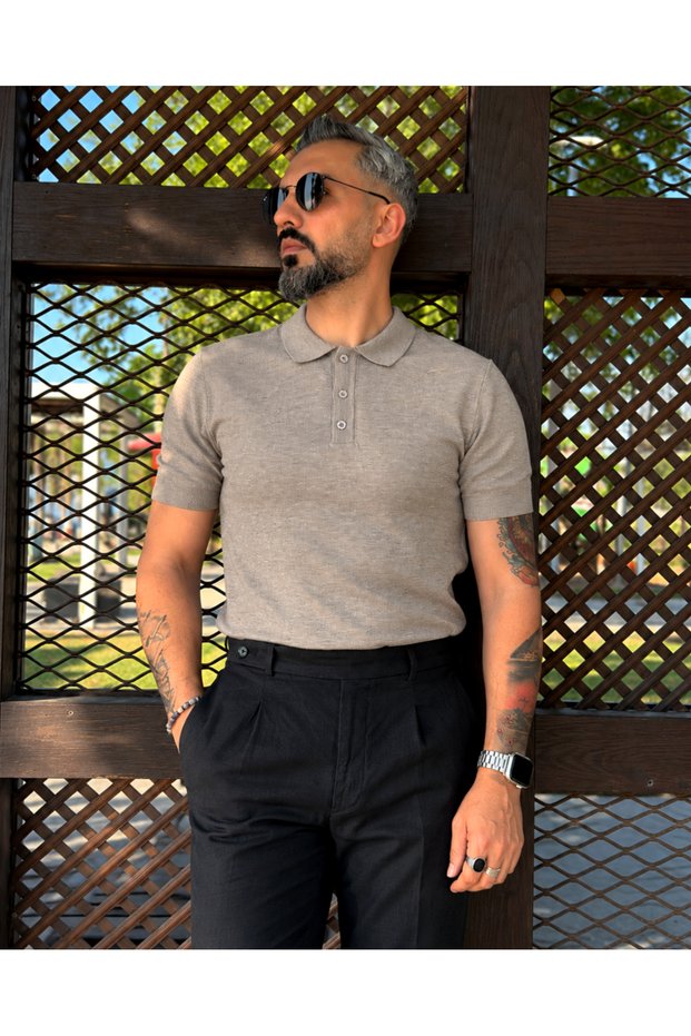 Men's Old Money Thin Knitwear Polo Neck T-Shirt