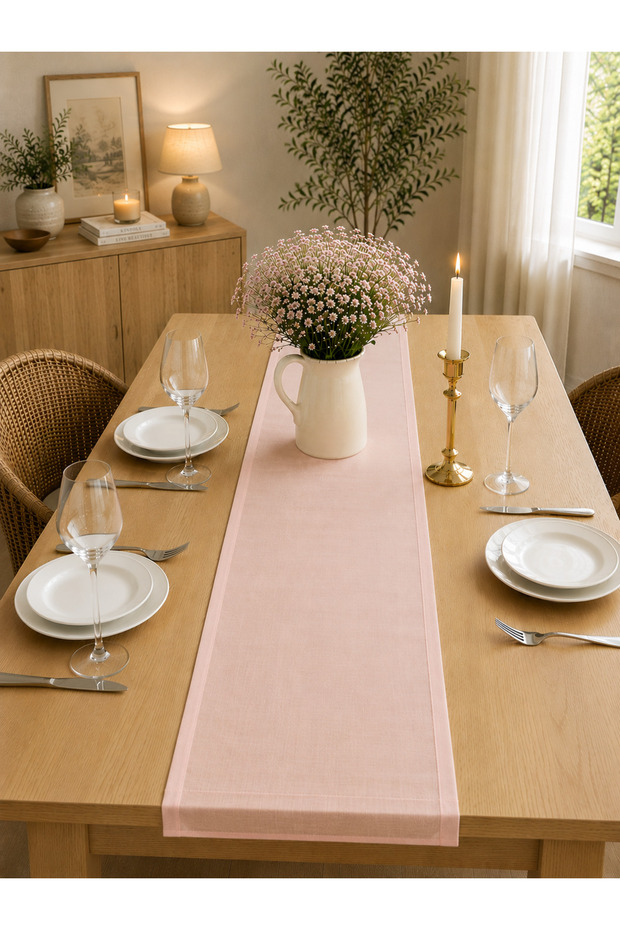 Powder Color Cotton Mixed Linen Texture Runner 40X110