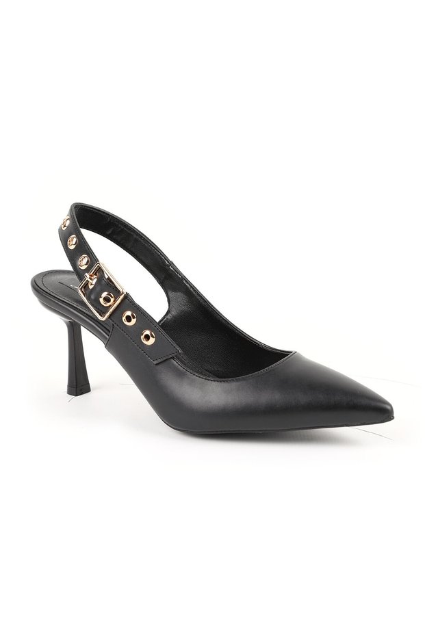 Women's High Heeled Shoes Pointed Toe Slingback Buckle Detailed Stylish Evening Dress Shoes Jurdan Sole L085.K1306
