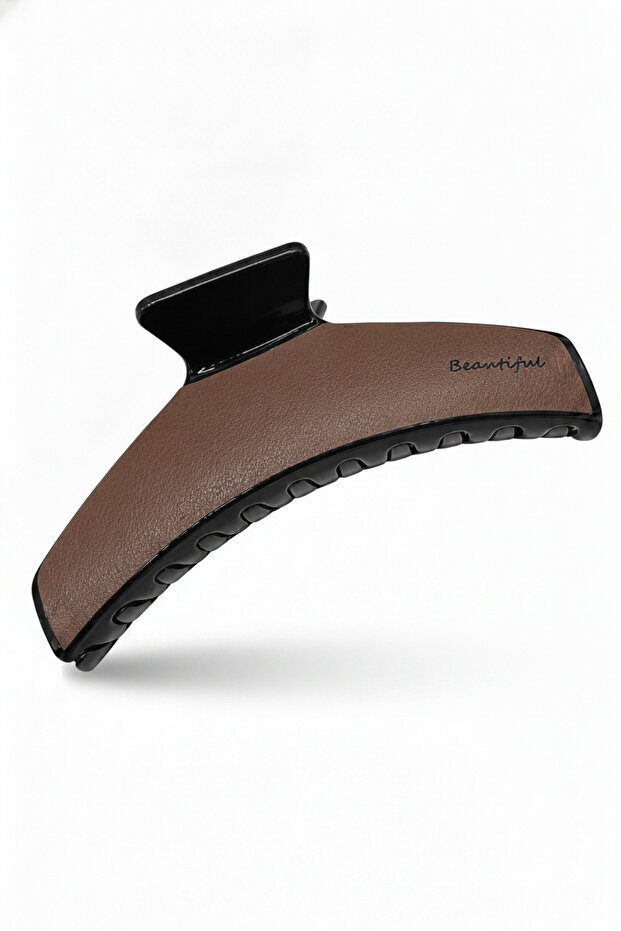 Leather Look Brown Large Size Hair Claw Clip