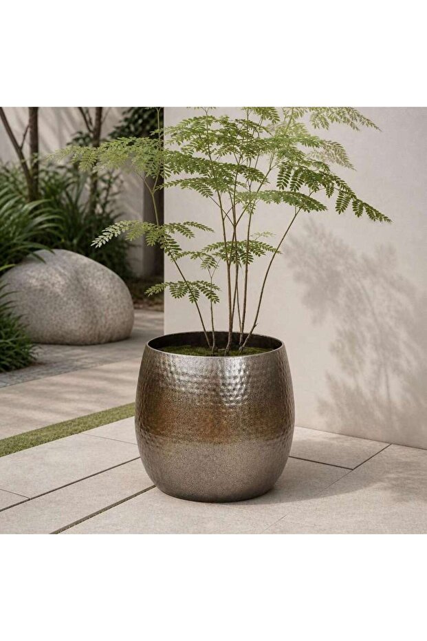 Curio Metal Textured Planter 48x48x44cm - Bronze