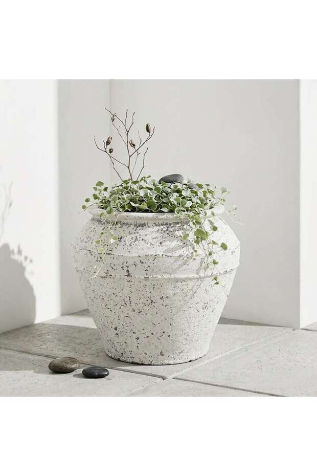 Balsam Cement Terrazo Textured Urn Planter 54x46cm - White