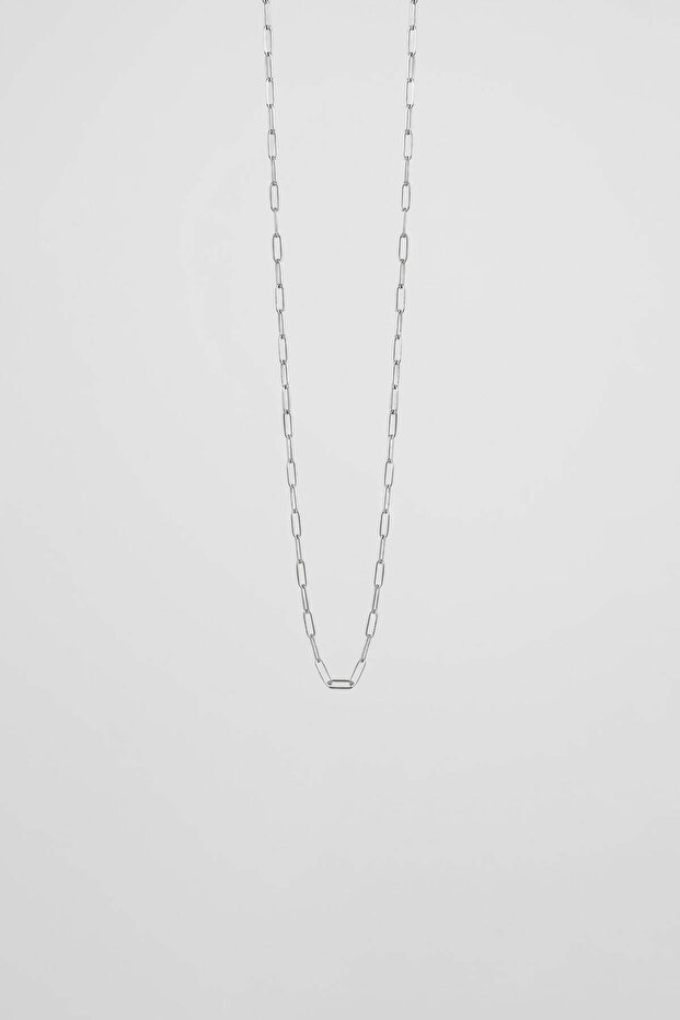 Unisex Oval Ring Steel Chain Necklace Silver