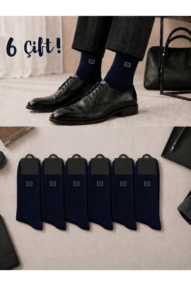 6 Pairs of Navy Blue Men's Socks | Cotton, Breathable, Anti-Sweat