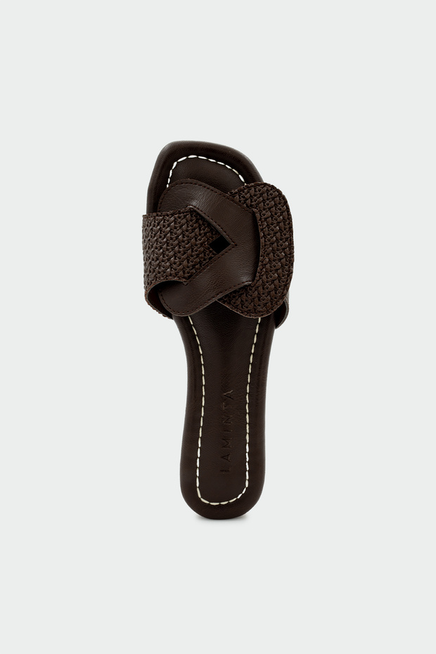 Marny Asymmetrical Detailed Women's Bitter Brown Flat Slippers