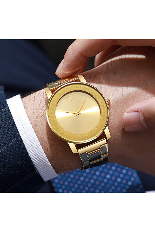 Gold 3 pçs moda masculina relógios de negócios conjunto simples dial relógio de quartzo para relógio