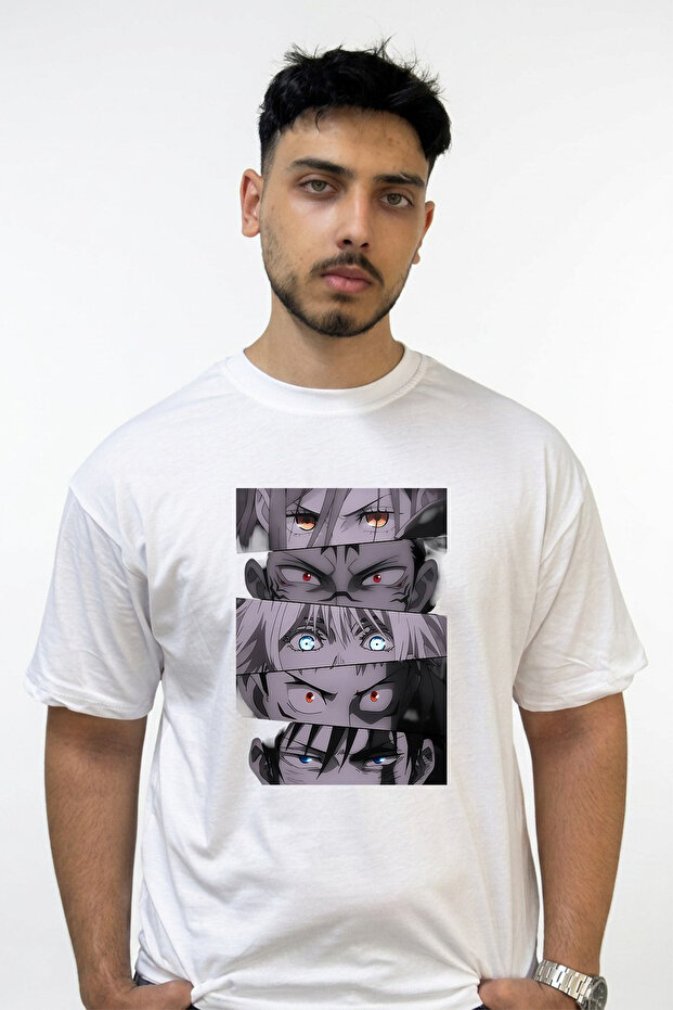 Jujutsu Kaisen Gozler Design Printed Oversize White T-Shirt