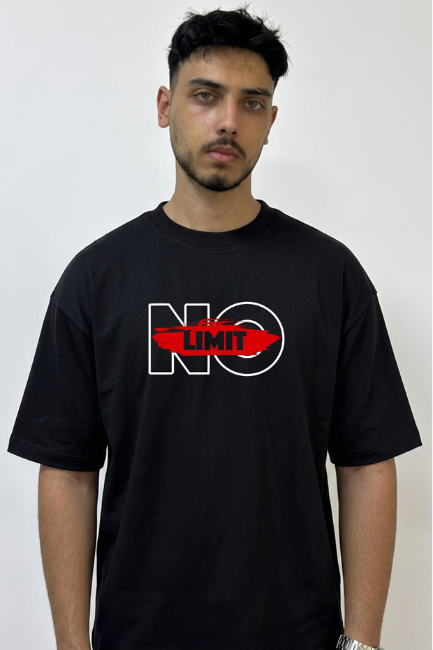 No Limit Design Printed Oversize Black T-Shirt