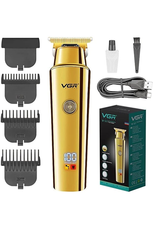 ماكينة حلاقة الشعر واللحية V-947 المهنية اللاسلكية القابلة لإعادة الشحن مع كابل شحن USB وشاشة LED