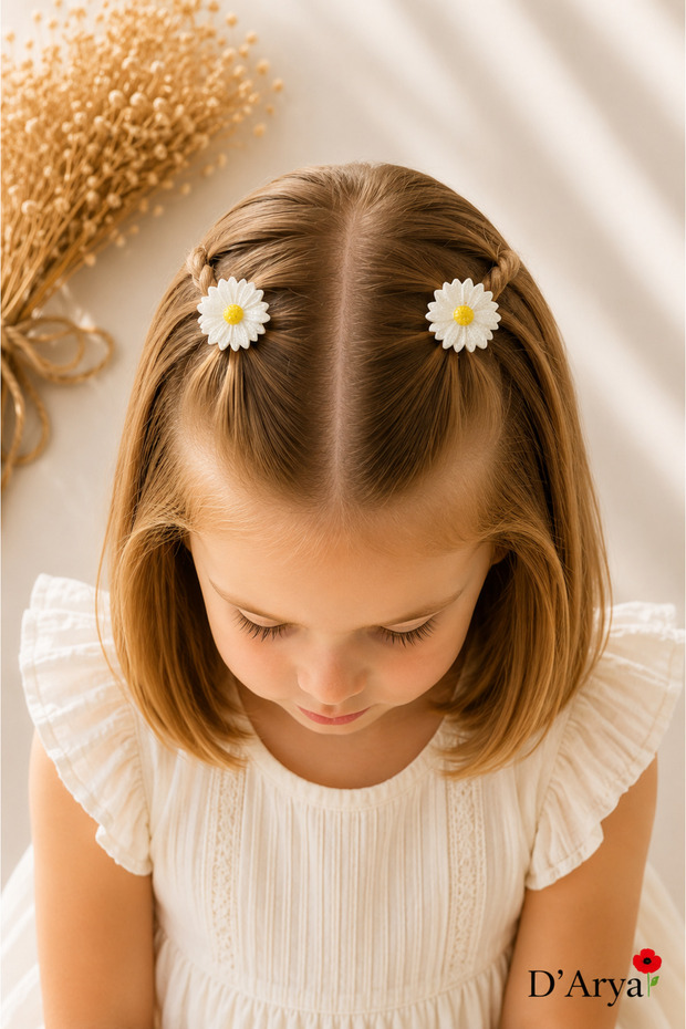 D’Arya White Yellow Daisy Figured 2-Piece Elastic Girls' Baby Hair Clips – Kawaii Dd817