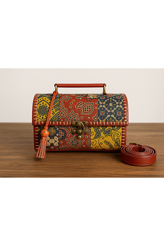 Indian Handcrafted Ajarakh Patchwork- Vegan Leather Bag