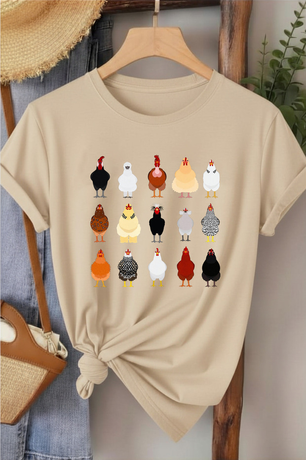 Rooster & Chicken Printed Women's T-Shirt