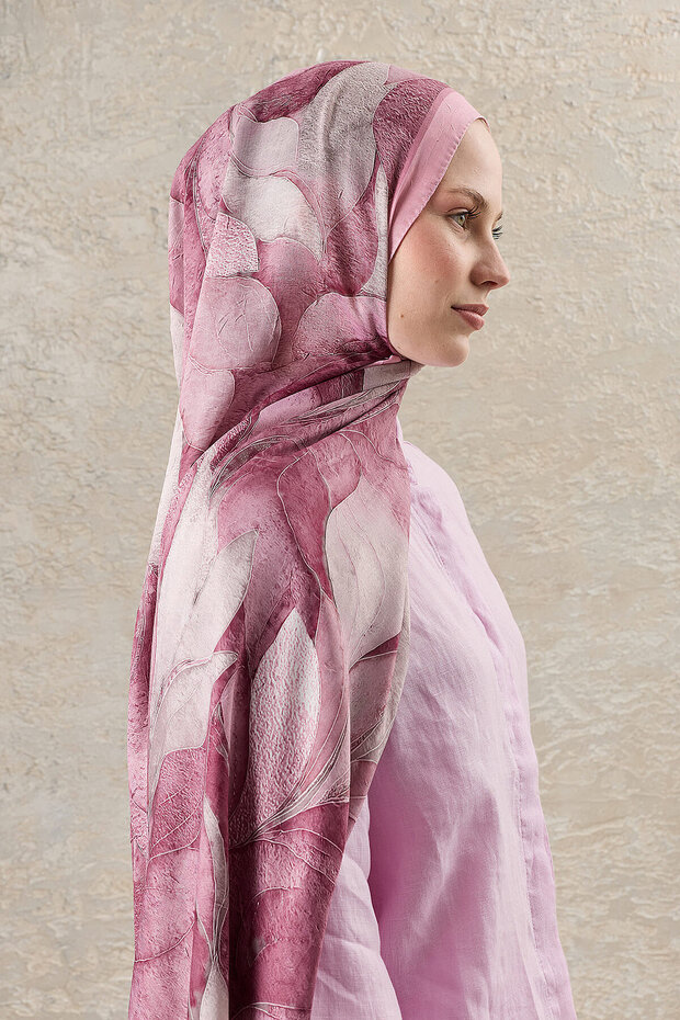 Pink Leaf Symphony Patterned Shawl - 3