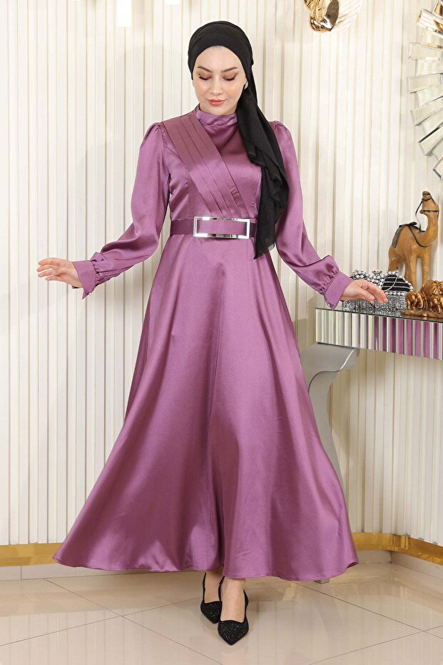 Draped Satin Evening Dress Dried Rose 19192