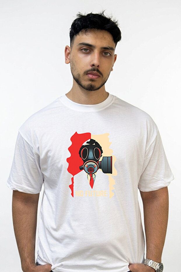 Gas Mask No Future Design Printed Oversize White T-Shirt