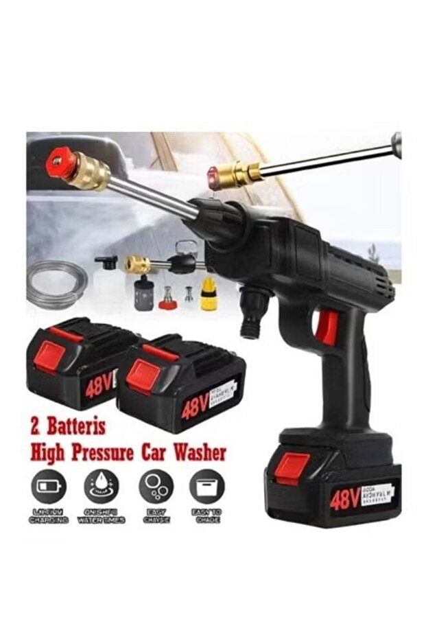Portable High Pressure Water Gun, Rechargeable Cordless Pressure Washer with Two 48V Lithium Batteries